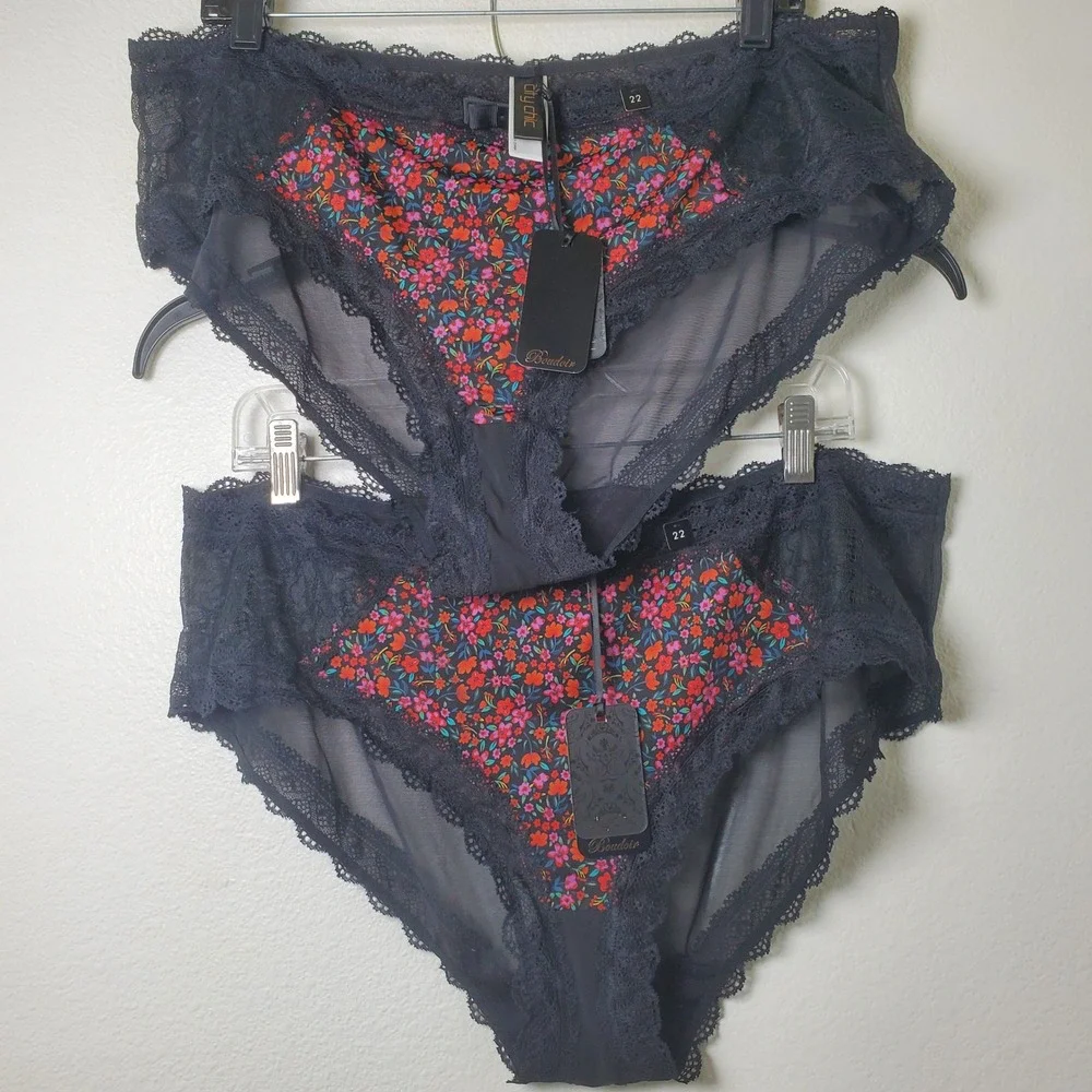 City Chic NWT Black‎ Floral Mesh & Lace Panties Folk Dance Shorty Plus Size 22